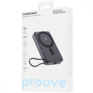 Proove Power Bank OverPower 35W 10000mAh Qi2 With Integrated Charging Cable Type-C gray - باوربنك ماك سيف 10000 ملي امبير 35 واط مع كيبل تايب سي مدمج من بروف رصاصي