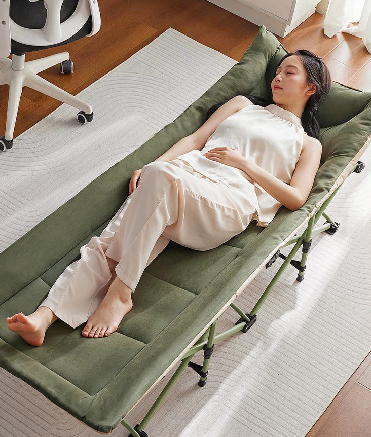 8H XIAONAXIAN COMFORTABLE NAP BED PORTABLE FOLDING BED LOTUS LEAF GREEN SKIN-FRIENDLY - سرير النوم القابل للطي المريح يتحمل حتى 136 كجم