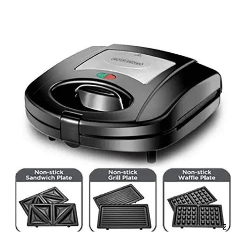 Black&Decker TS2130-B5 2Slice Sandwich Maker 3 in 1 - صانعة ساندويتش 3 في 1 بسعة شريحتين 780 واط من بلاك اند ديكر