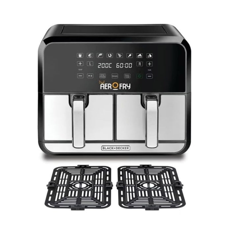 Black&Decker DZAF1700-B5 Air Fryer 8L black/silver - قلاية هوائية رقمية بمناطق مزدوجة بسعة 8 لتر وبقدرة 1700 واط من بلاك اند ديكر