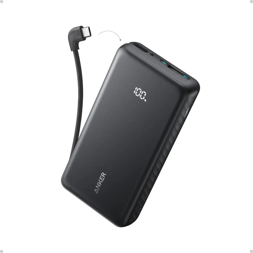 Anker Zolo Power Bank 20K 22.5W Built-In USB-C Cable Black - باوربنك 20000 ملي امبير 22.5 واط مع كيبل تايب سي مدمج من انكر اسود