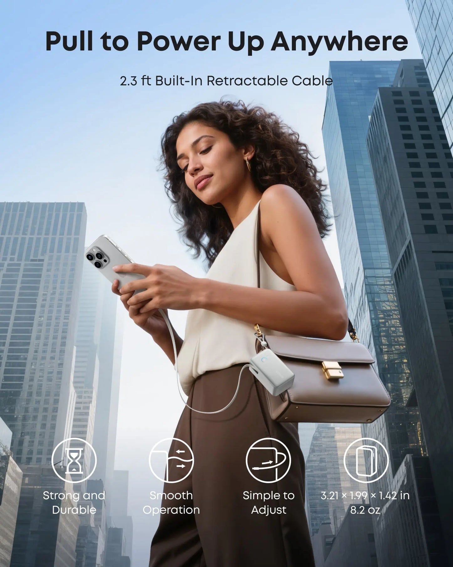 Anker Nano Power Bank 10K 45W Built-In Retractable USB-C Cable White - باوربنك 10000 ملي امبير 45 واط مع كيبل تايب سي مدمج قابل للسحب من انكر ابيض