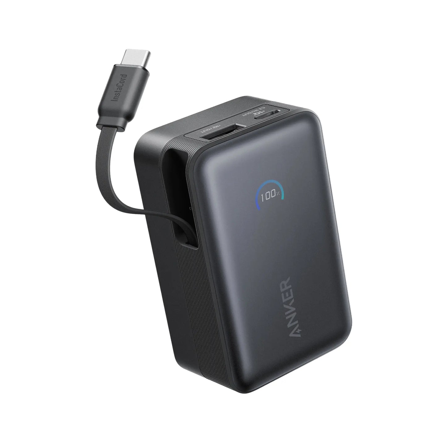 Anker Nano Power Bank 10K 45W Built-In Retractable USB-C Cable Black - باوربنك 10000 ملي امبير 45 واط مع كيبل تايب سي مدمج قابل للسحب من انكر اسود