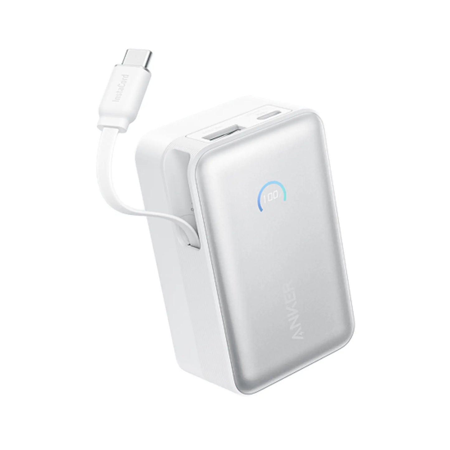 Anker Nano Power Bank 10K 45W Built-In Retractable USB-C Cable White - باوربنك 10000 ملي امبير 45 واط مع كيبل تايب سي مدمج قابل للسحب من انكر ابيض
