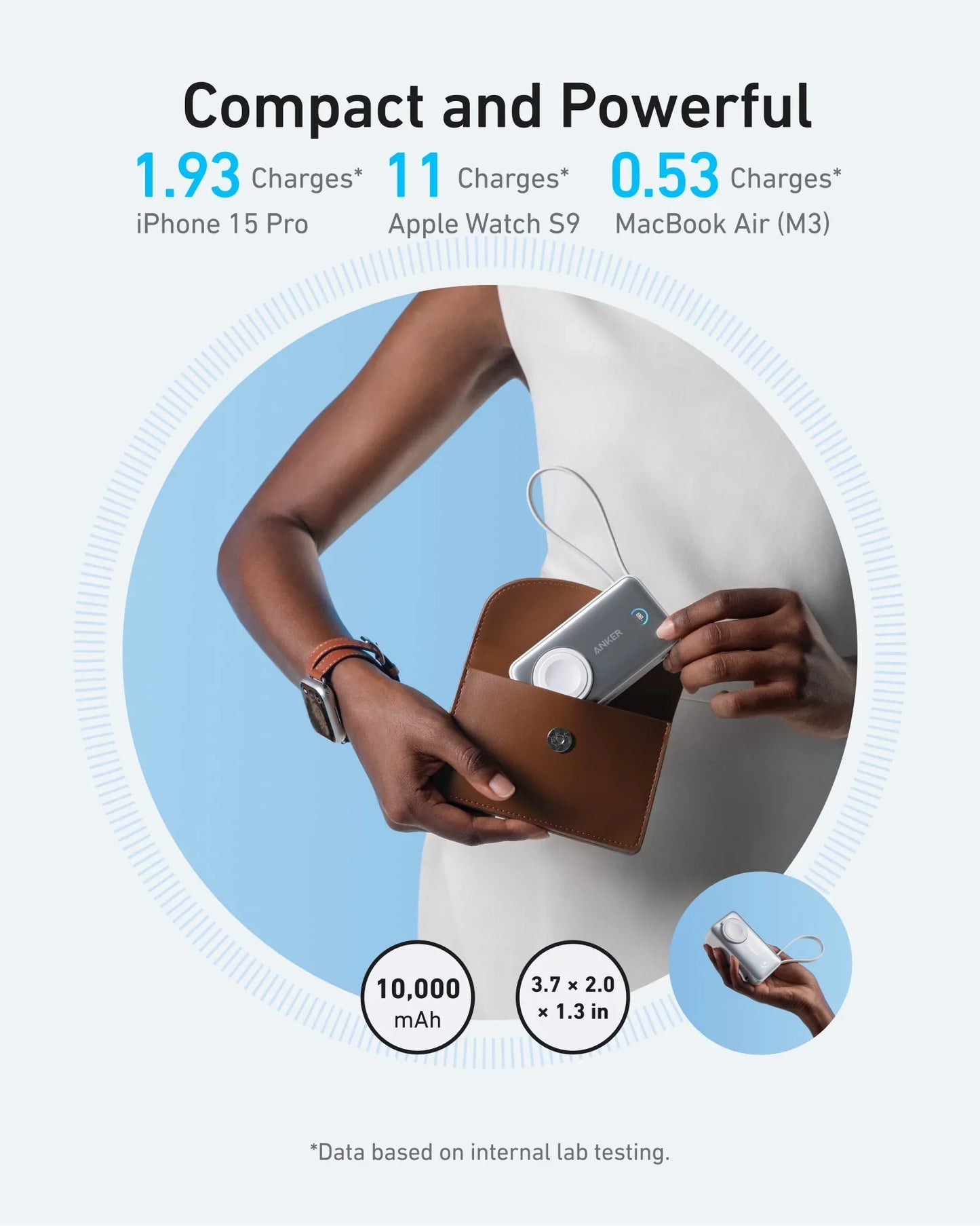 Anker MagGo Power Bank 10K mAh 35W (Phone and Apple Watch) White - باوربنك 10000 ملي امبير للهاتف ولساعة ابل 35 واط مع كيبل تايب سي مدمج من انكر ابيض