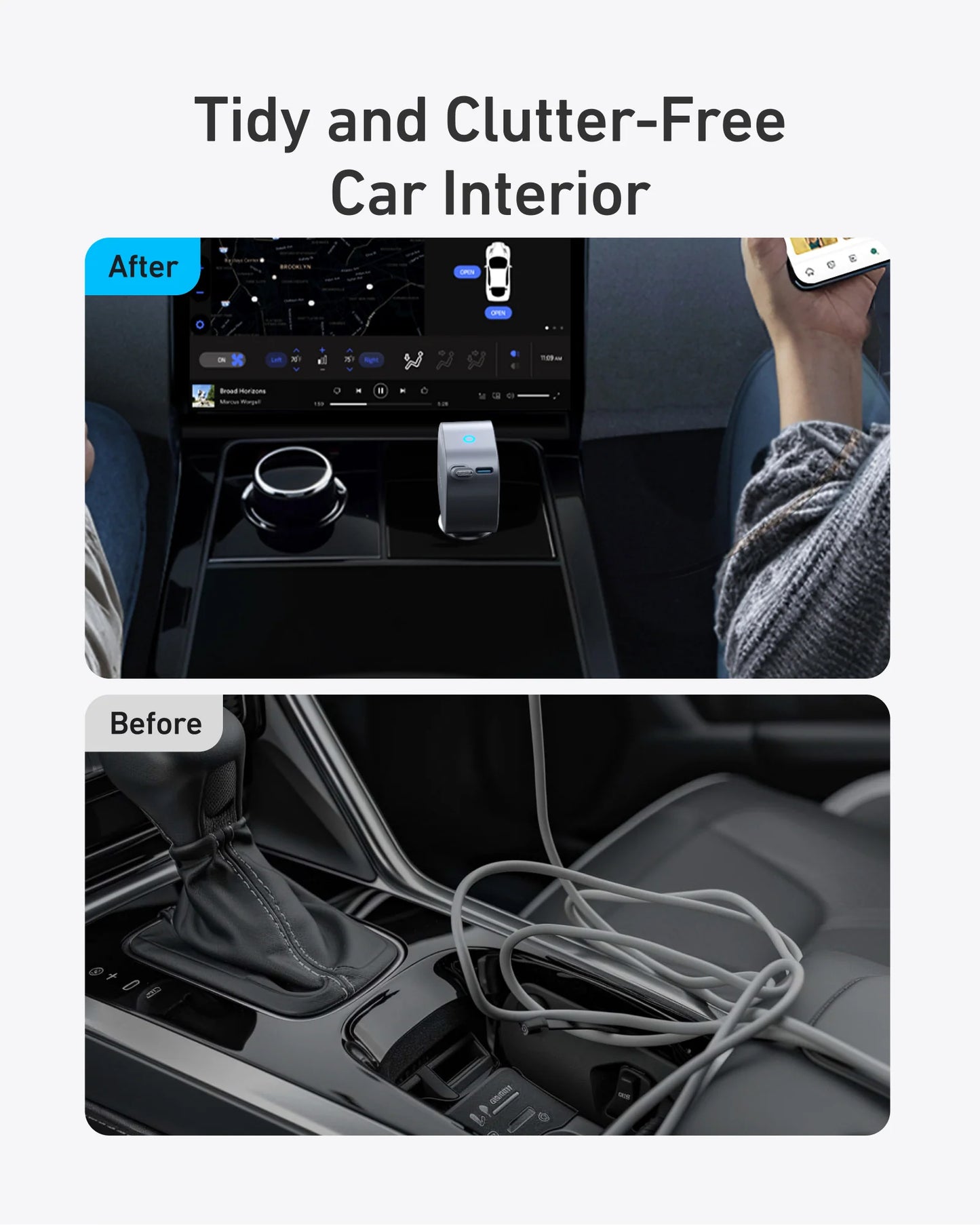 Anker Nano Car Charger 75W Gray - شاحن سيارة 75 واط مع كيبل تايب سي مدمج قابل للسحب من انكر