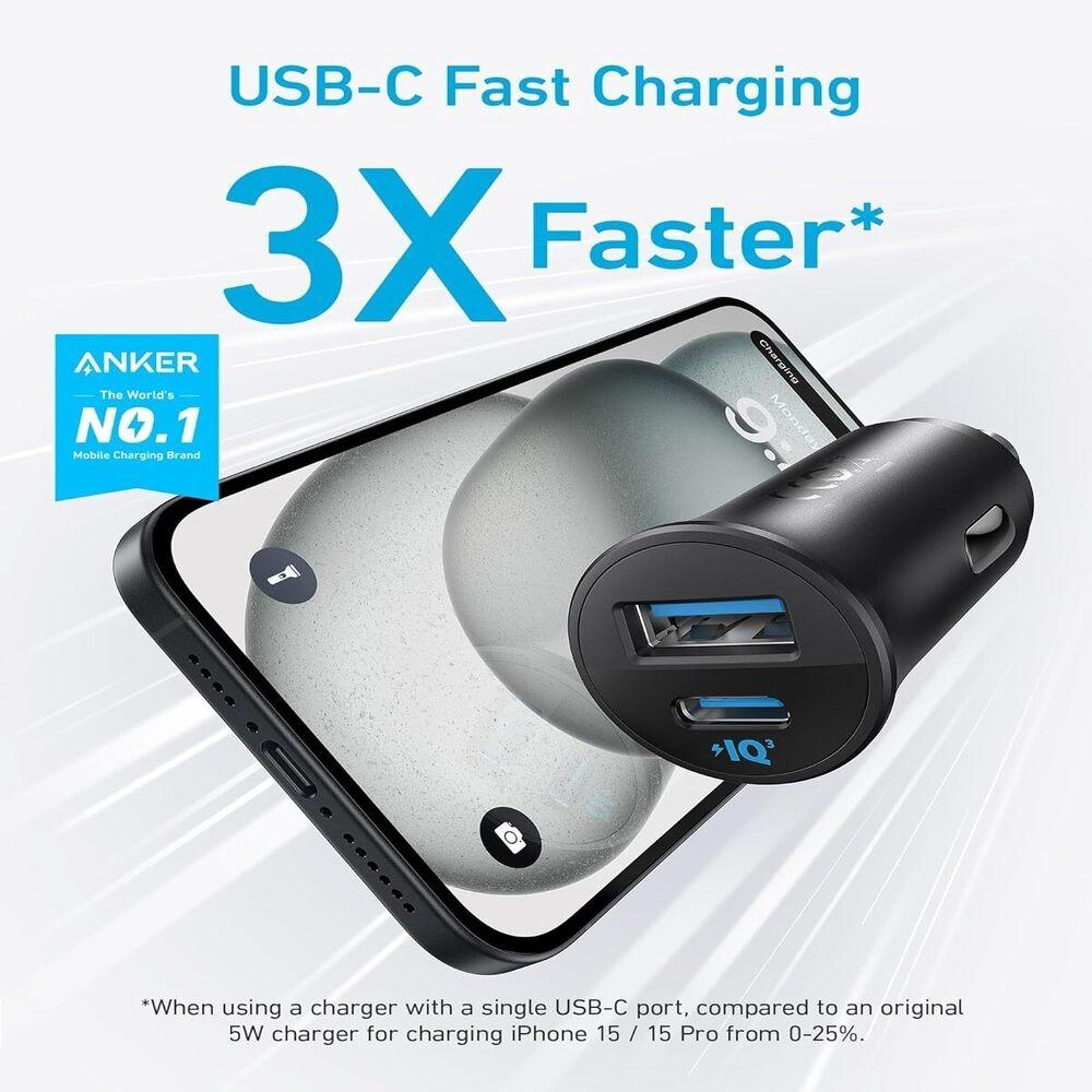 Anker Car Charger 30W 2-Ports Black - شاحن سيارة 30 واط من انكر اسود