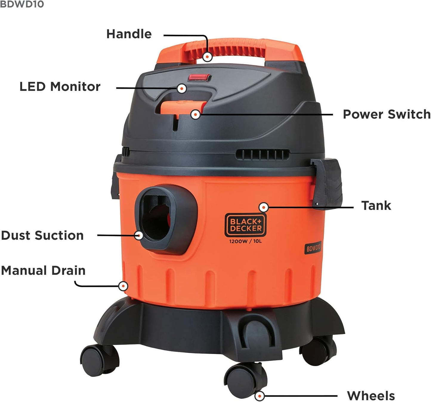 Black&Decker WDBD10-B5 Vacuum cleaner 1200W orange/black - مكنسة كهربائية بقوة 1200 واط من بلاك اند ديكر