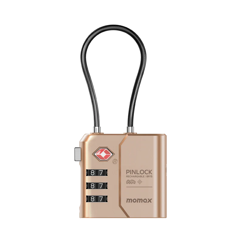 Momax PinLock TSA Padlock Find my locator Desert Titanium - قفل ذكي بتقنية TSA مع خدمة تحديد الموقع من موماكس دزرت تيتانيوم