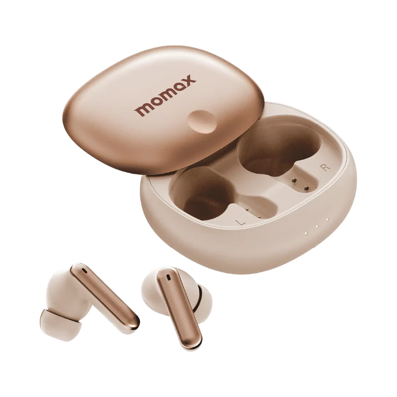 Momax Vibe Lite True Wireless Noise Cancelling Earbuds Gold - سماعات بلوتوث بتقنية الغاء الضوضاء من موماكس ذهبي