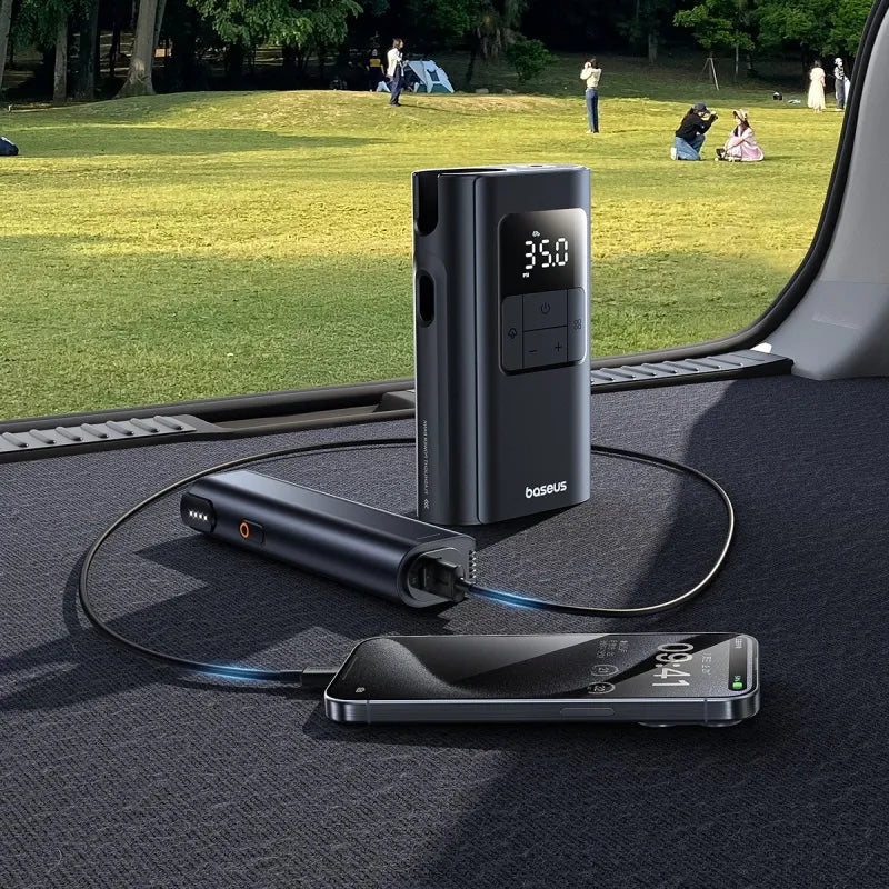 Baseus PrimeTrip VA1 Wired and Wireless 2-in-1 Tire Inflator Cosmic Black - منفاخ اطارات 6000 ملي امبير سلكي ولاسلكي 2 في 1 من باسيوس اسود