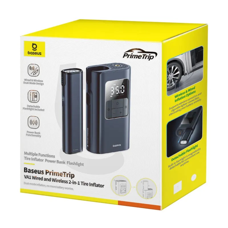 Baseus PrimeTrip VA1 Wired and Wireless 2-in-1 Tire Inflator Cosmic Black - منفاخ اطارات 6000 ملي امبير سلكي ولاسلكي 2 في 1 من باسيوس اسود