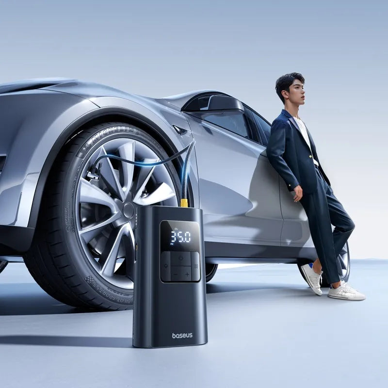 Baseus PrimeTrip VA1 Wired and Wireless 2-in-1 Tire Inflator Cosmic Black - منفاخ اطارات 6000 ملي امبير سلكي ولاسلكي 2 في 1 من باسيوس اسود