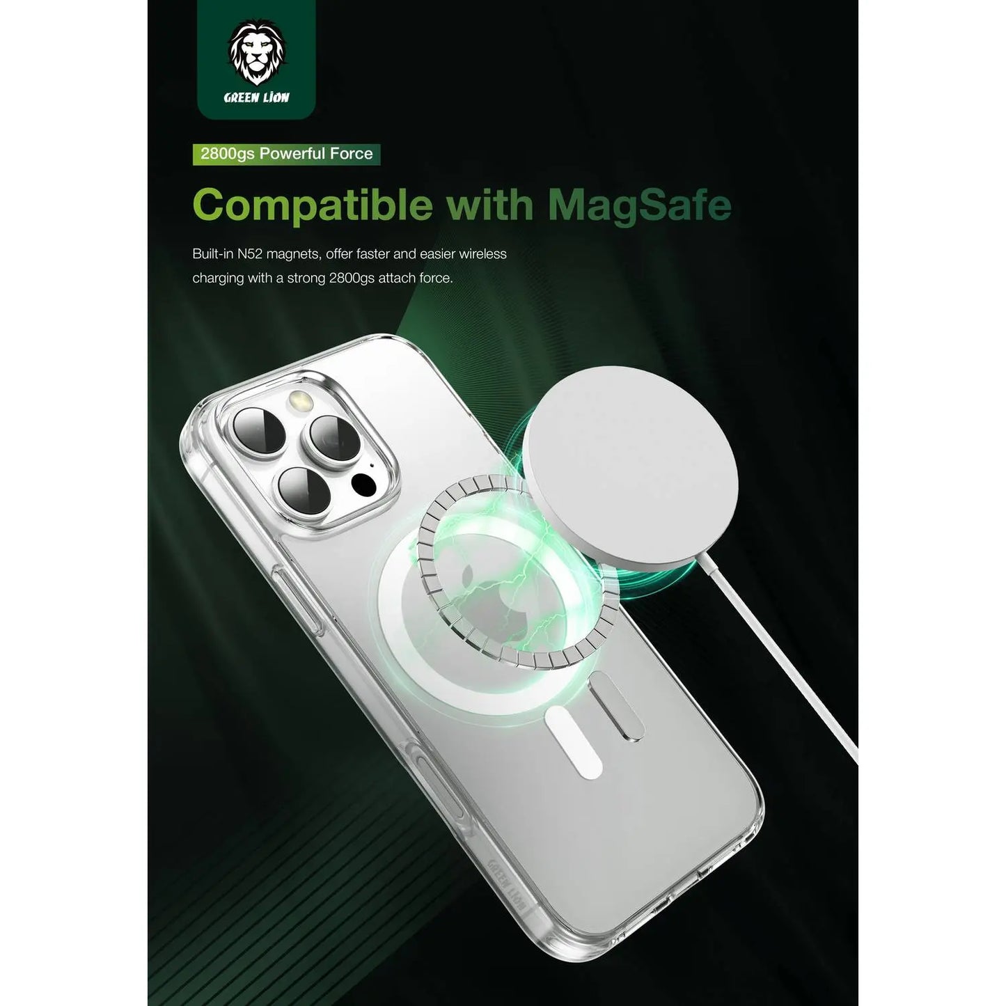 Green Lion Magsafe Crystal Clear Case iPhone 16 Clear - كفر شفاف ماك سيف للايفون 16 من كرين