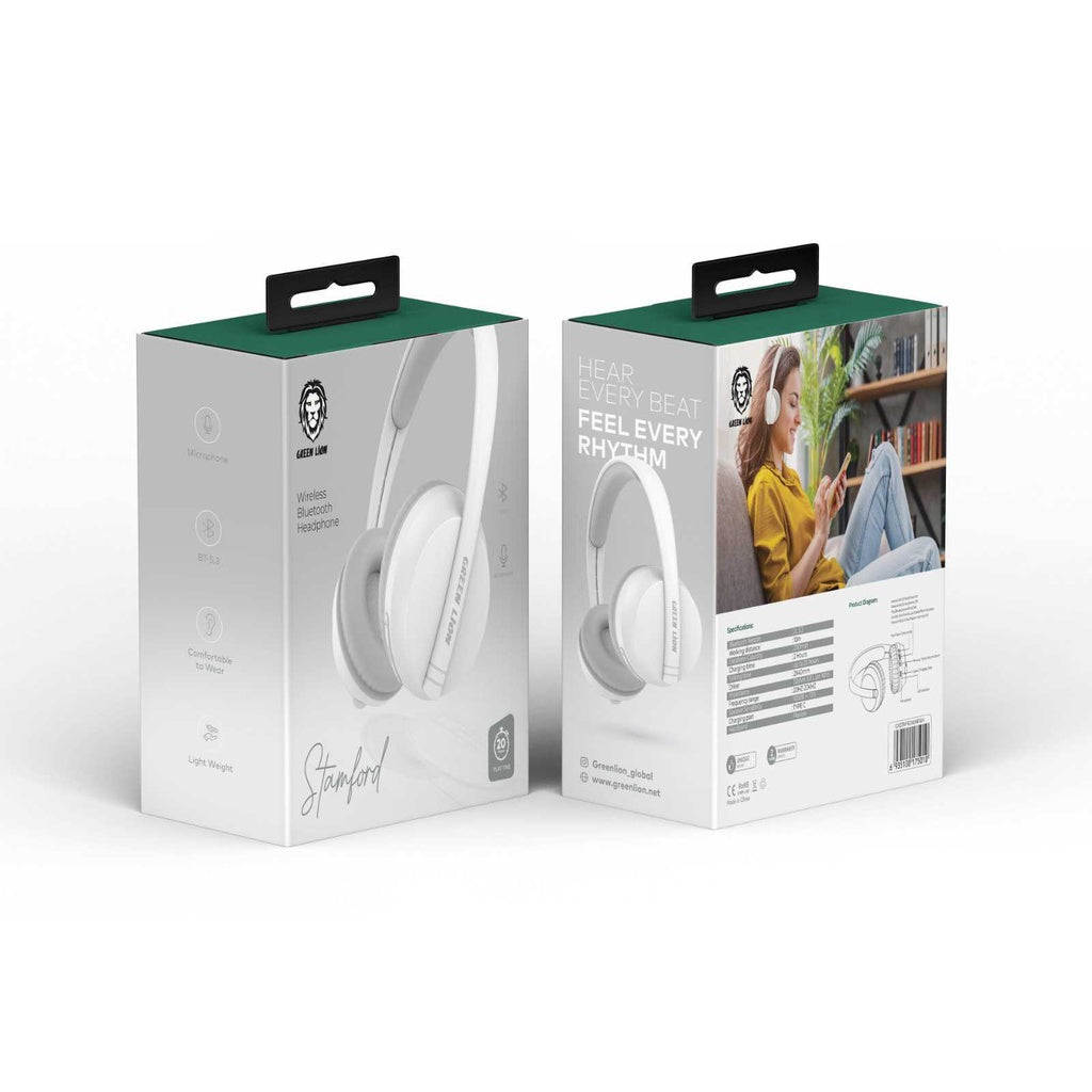Green Lion Stamford Wireless Bluetooth Headphone White - سماعات بلوتوث هيدسيت من كرين ابيض