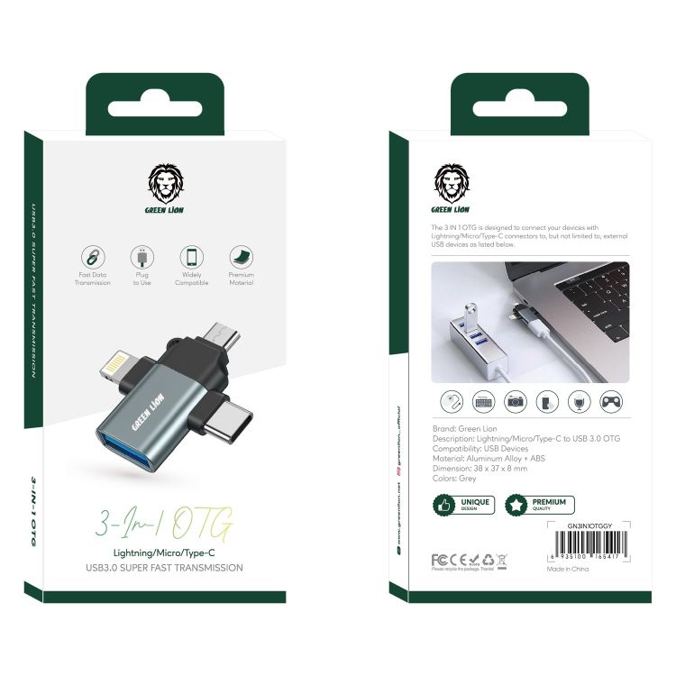 Green Lion 3 in 1 OTG ( Lightning / Micro / Type-C ) - توصالة 3 في 1 من كرين
