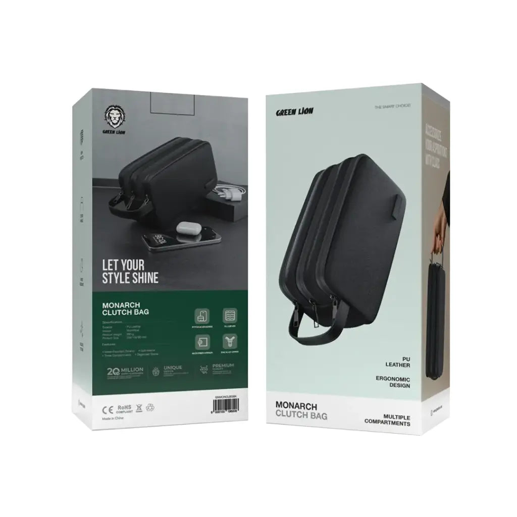 Green Lion Monarch Clutch Bag Black - حقيبة يد جلد محمولة من كرين اسود