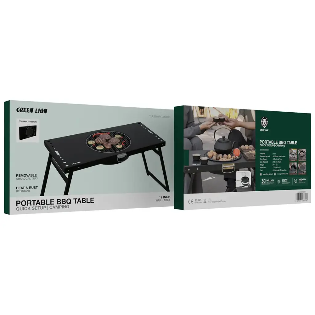 Green Lion Portable BBQ Camping Table Black-طاولة شواء وتخييم محمولة من غرين لايون – أسود