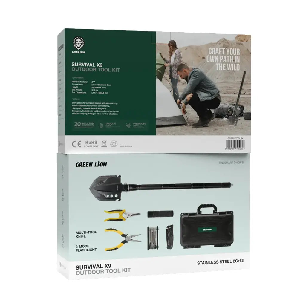Green Lion Survival X9 Outdoor Tool Kit Black - بكج ادوات خارجية للسفر والتخييم من كرين اسود