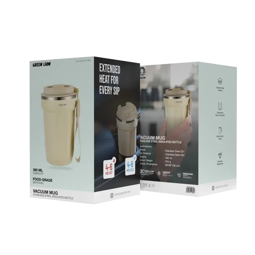 Green Lion Vacuum Mug 380 ml Beige - كوب معزول مفرغ من الهواء 380 مل من كرين بيجي