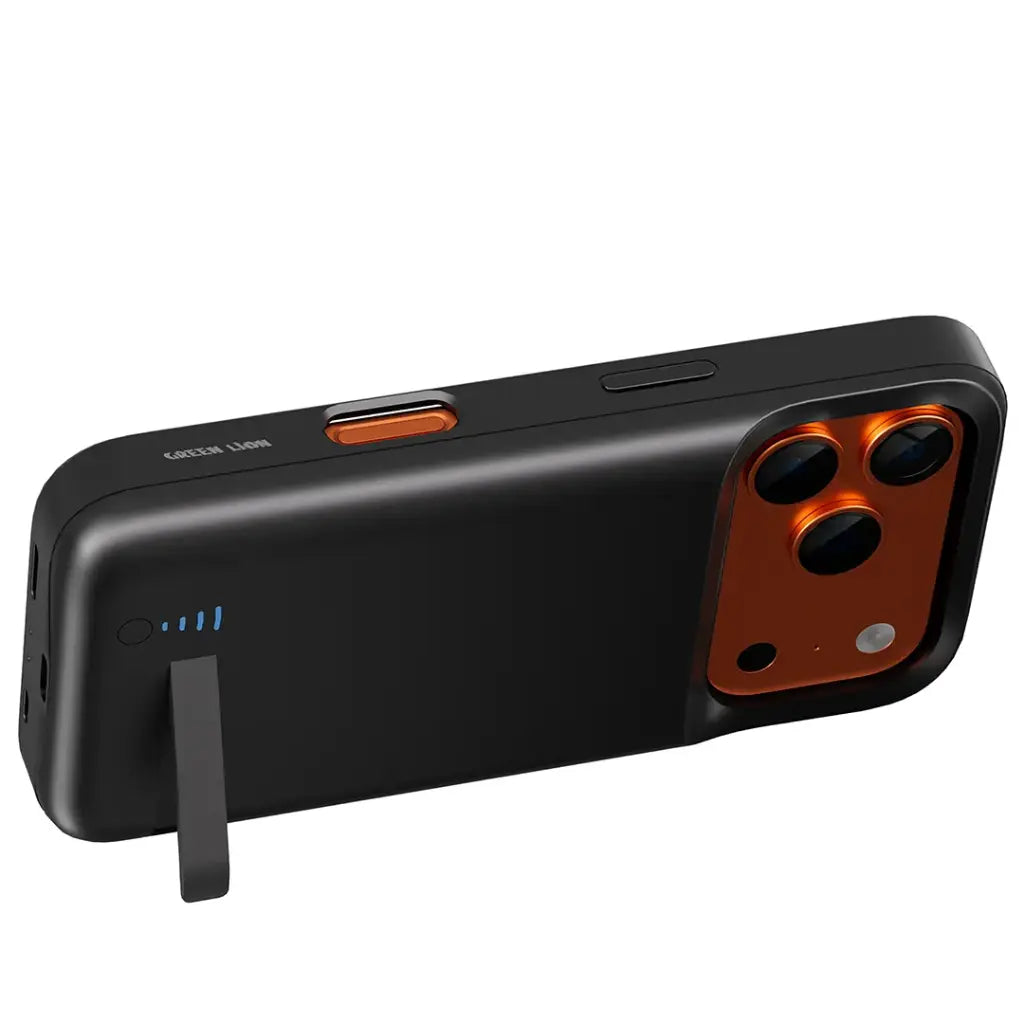 Green Lion VOLT CASE 6000mAh Power Bank Case For iPhone 17 Pro Max Black - كفر ايفون 17 برو ماكس مع باوربنك 6000 ملي امبير من كرين اسود