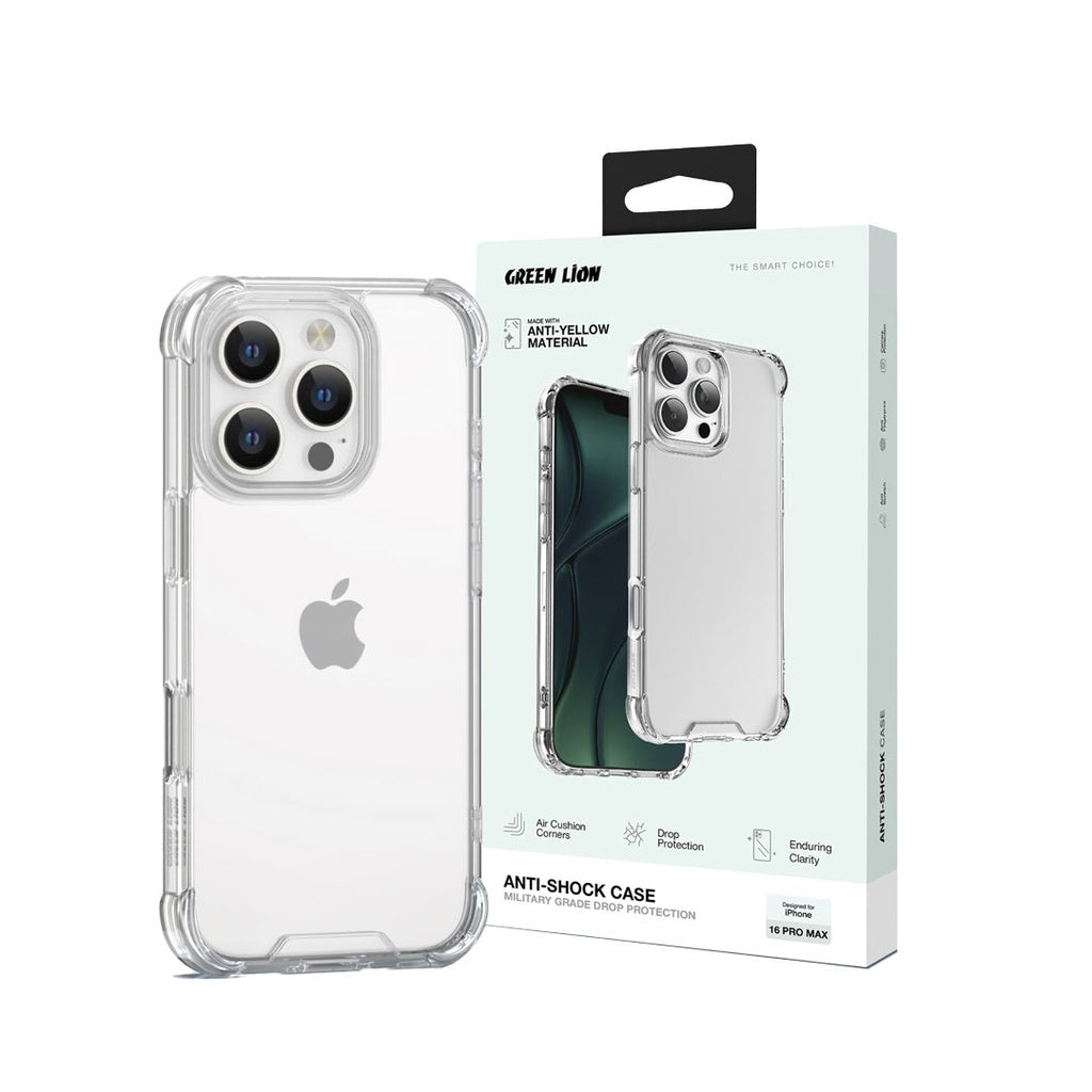 Green Lion Anti-Shock Case for iPhone 16 Pro Max Clear - كفر ايفون 16 برو ماكس شفاف من كرين