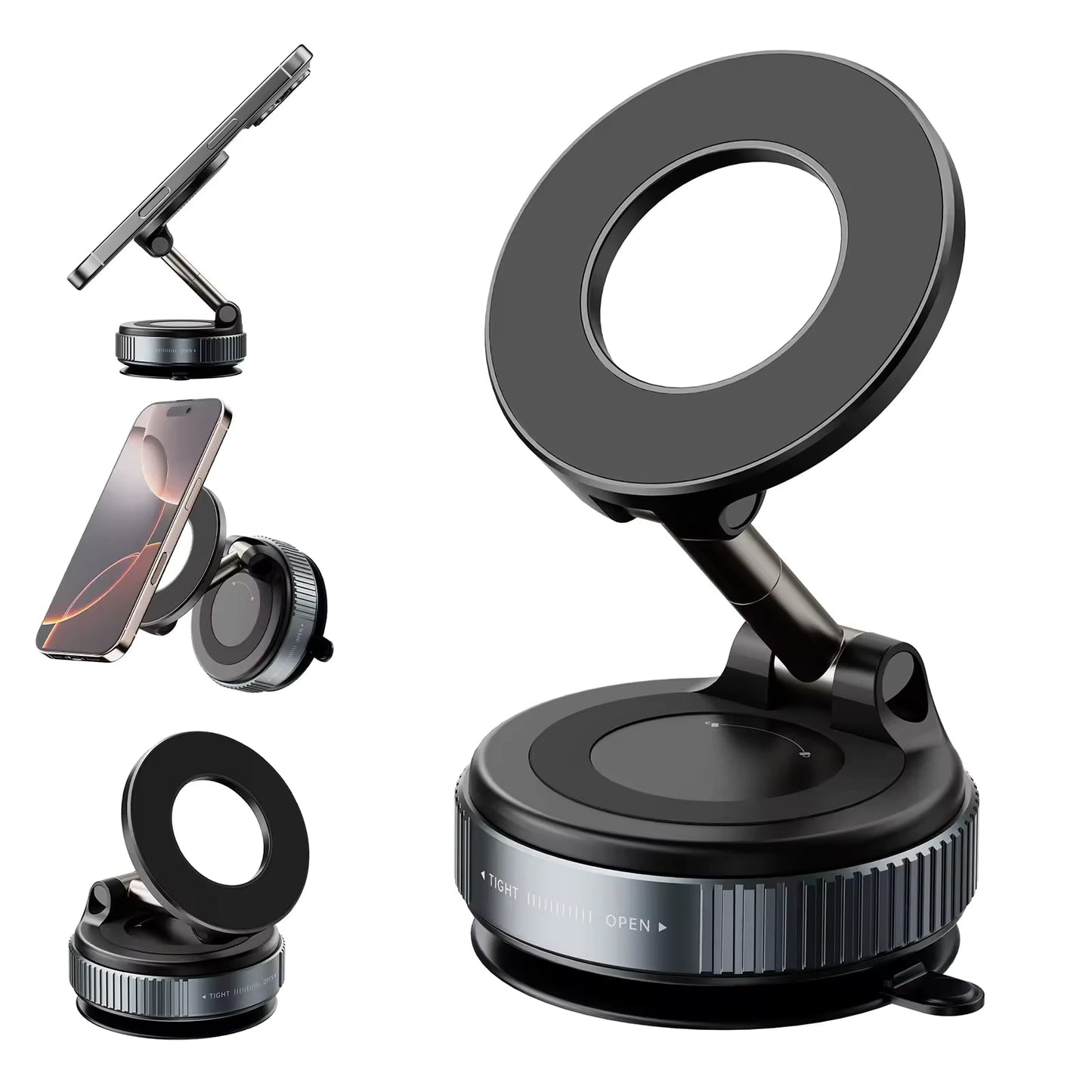 Universal 360 Rotating Car Mobile Phone Holder Magnetic Car Phone Holder - ستاند سيارة مغناطيسي عالمي يدور 360 درجة بقاعدة تثبيت بالشفط