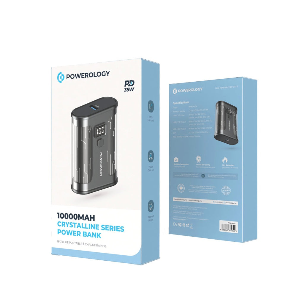 POWEROLOGY CRYSTALLINE SERIES POWERBANK 10000MAH PD 20W - باوربنك 10000 ملي امبير 20 واط مع شاشة رقمية من باورولوجي