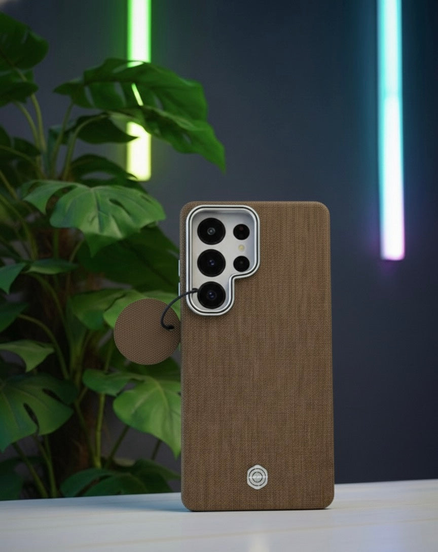 RV79 CASE FOR SAMSUNG S25 ULTRA BROWN -كفر قماش للسامسونك اس 25 الترا جوزي