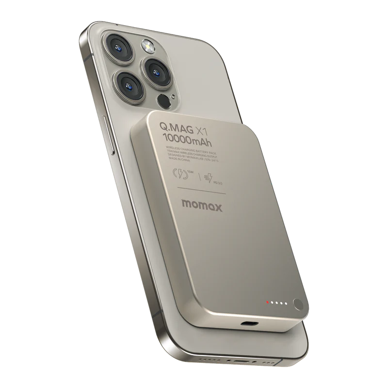 MOMAX Q.MAX X1 10000mAh WIRELESS BATTERY PACK TITANIUM - باوربنك 10000 ملي امبير ماك سيف من موماكس لون تيتانيوم