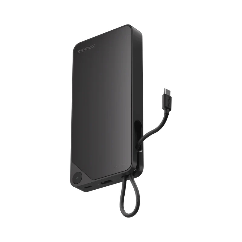 Momax Power X1 Battery Pack 20000mAh with Built-in USB-C Cable Black - باوربنك 20000 ملي امبير 30 واط مع كيبل تايب سي مدمج من موماكس اسود