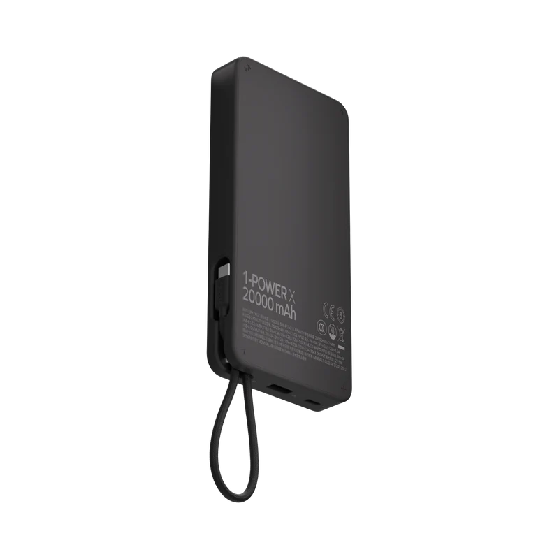 Momax Power X1 Battery Pack 20000mAh with Built-in USB-C Cable Black - باوربنك 20000 ملي امبير 30 واط مع كيبل تايب سي مدمج من موماكس اسود