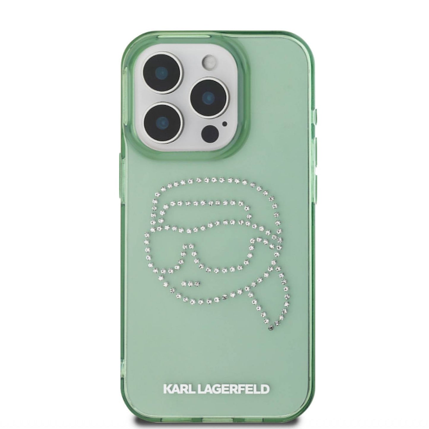 Karl Lagerfeld IML Hard Case with Rhinestones Karl Head Logo For iPhone 16 Pro Max - كفر للايفون 16 برو ماكس من كارل لاغرفيلد اخضر