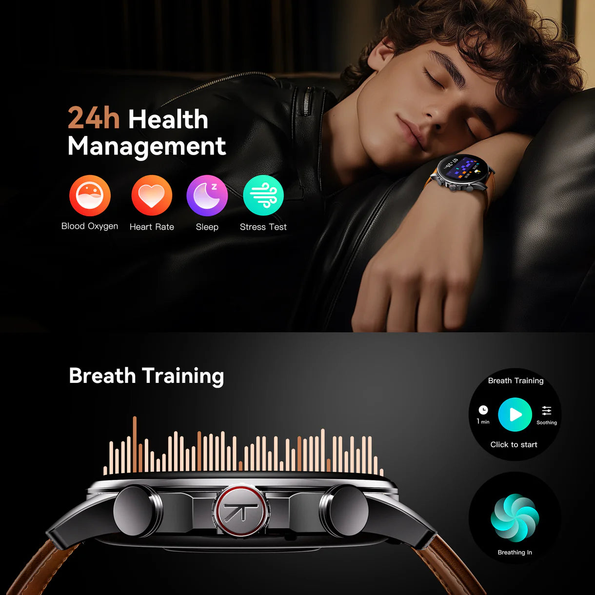 Kieslect Smart Calling Watch Balancer Black with Brown Strap - ساعة ذكية من كيسليكت