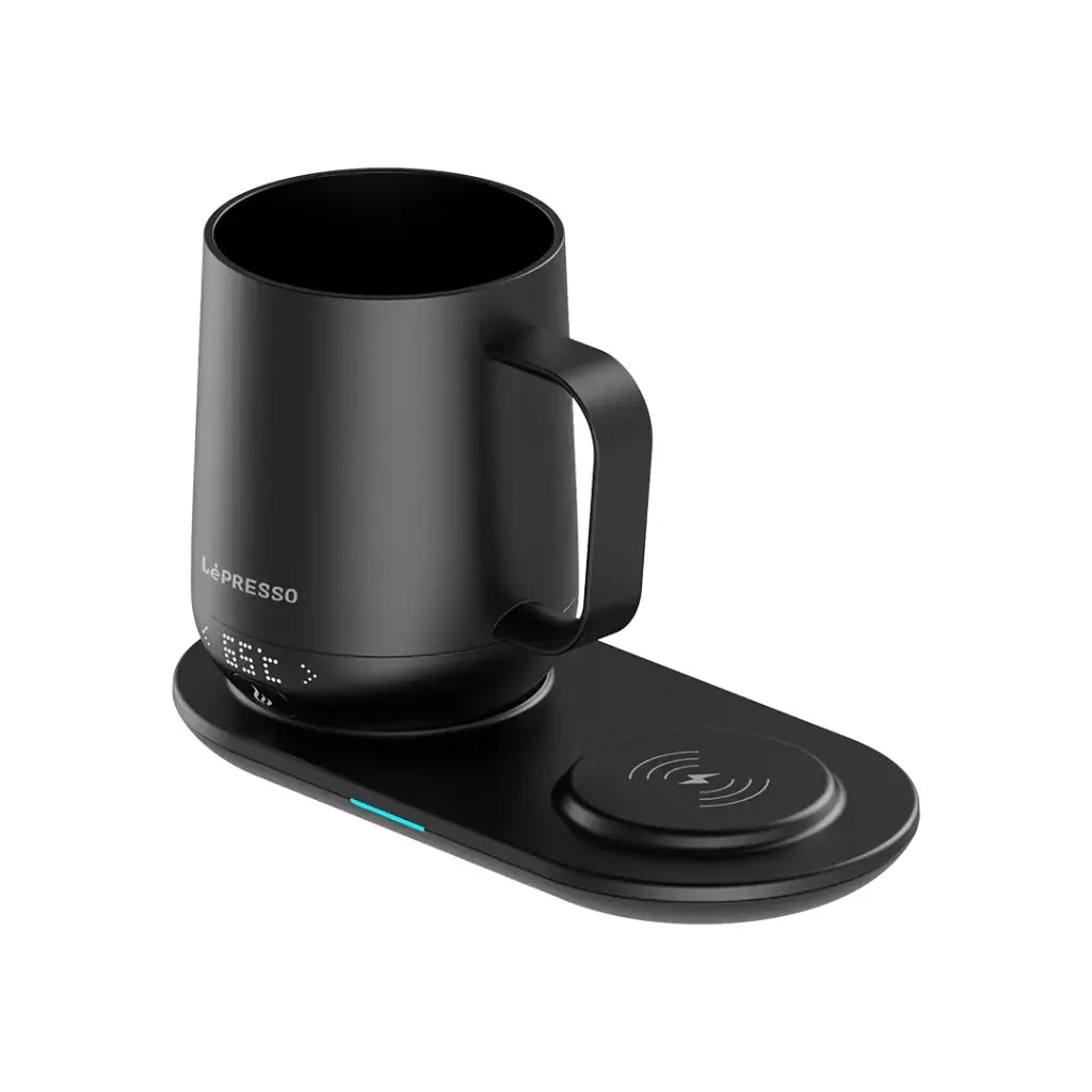 LePresso Heated Mug 12oz with Wireless Charging Pad Black - كوب تسخين ذكي سعة 355 مل مع لوحة شحن لاسلكية من ليبريسو اسود