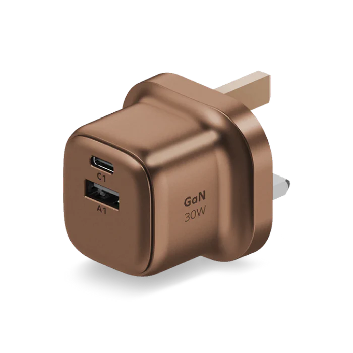 Momax 1-Charge 2-Port GaN 30W charger Golden USB-C & USB-A - شاحن 30 واط من موماكس ذهبي