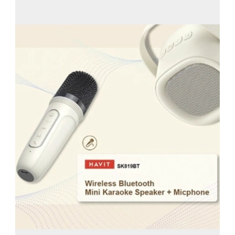 Havit SK819BT Mini Karaoke Bluetooth Speaker Beige - سبيكر صغير مع مايكروفون كاريوكي بلوتوث من هافيت بيجي