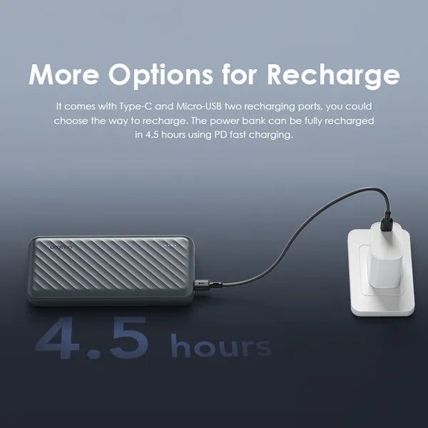 Oraimo Slice Link Pro 10000mAh 22.5W Power Bank - باوربنك 10000 ملي امبير 22.5 واط بثلاثة كابلات شحن مدمجة من اورايمو