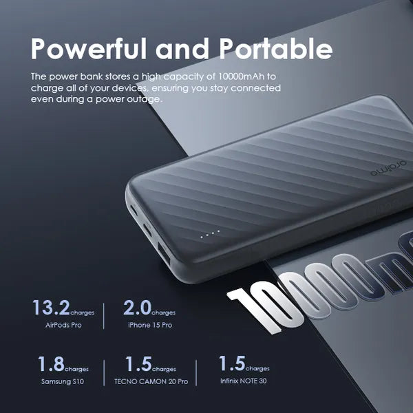 Oraimo Slice Link Pro 10000mAh 22.5W Power Bank - باوربنك 10000 ملي امبير 22.5 واط بثلاثة كابلات شحن مدمجة من اورايمو