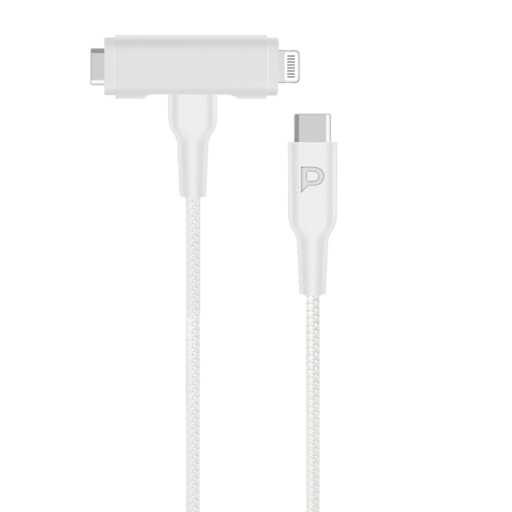 POWEROLOGY PD60W BRAIDED USB-C TO USB-C TO LIGHTNING CABLE - كيبل تايب سي 2 في 1 60 واط من باورولوجي ابيض