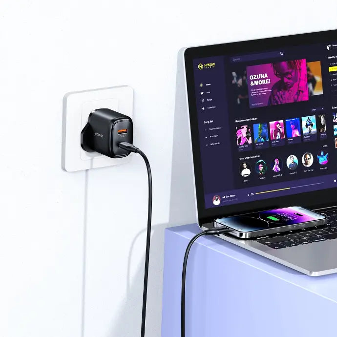 Porodo 20W+QC USB A+C Charger UK with C-C 1.2M Cable - شاحن 20 واط مع كيبل تايب سي تايب سي من بورودو