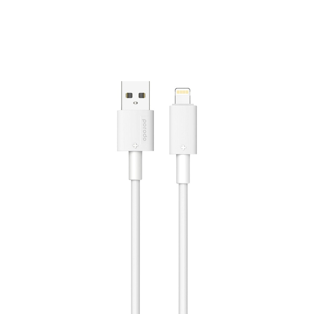 Porodo USB-A To Lightning PVC Cable 1.2m White - كيبل يو اس بي ايفون 1.2 متر من بورودو ابيض