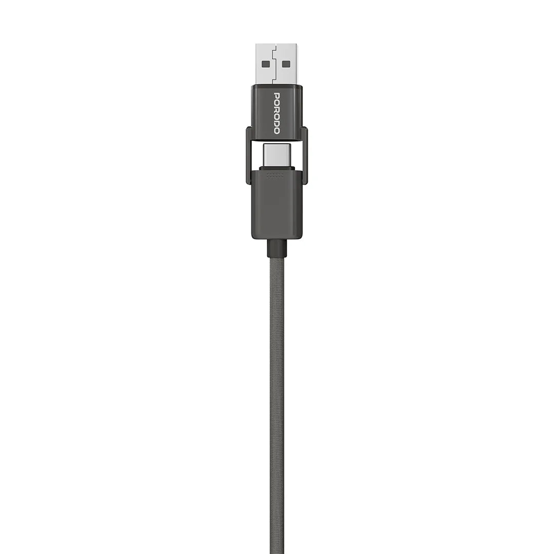 Porodo 240W 4-n-1 Braided Cable 1m Black - كيبل 4 في 1 240 واط 1 متر من بورودو اسود