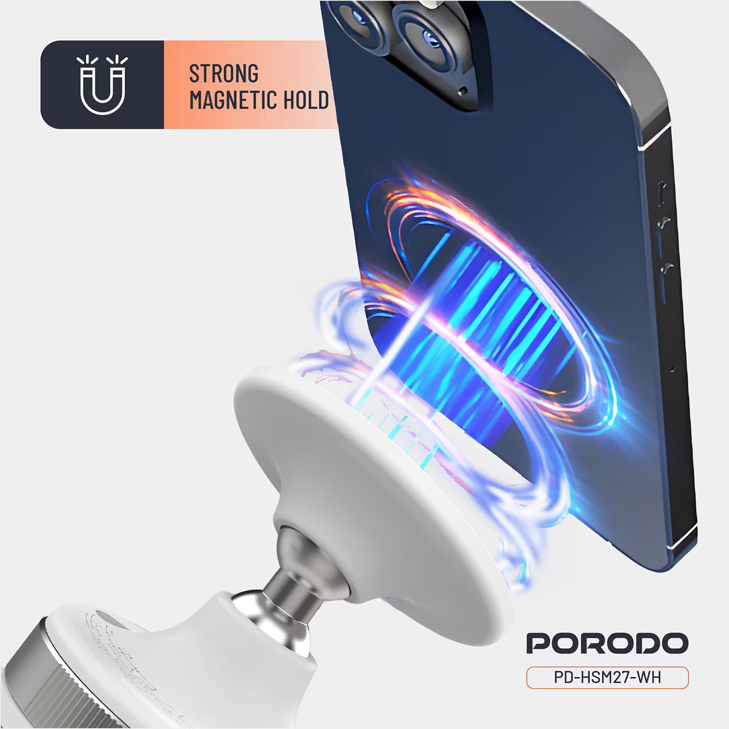 Porodo 360 Rotatable Adjustable Magnetic Vacuum Suction Holder White - ستاند سيارة بالشفط المغناطيسي قابل للتعديل دوار 360 من بورودو