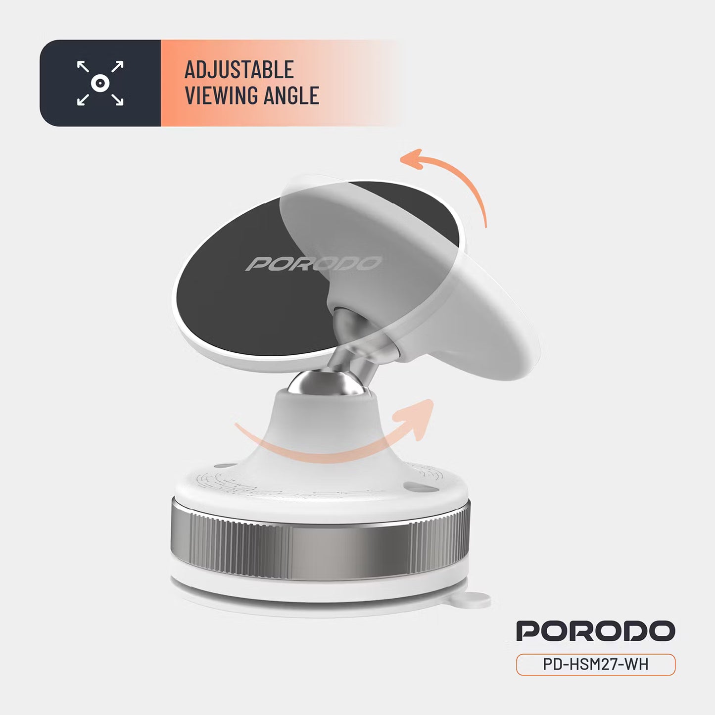 Porodo 360 Rotatable Adjustable Magnetic Vacuum Suction Holder White - ستاند سيارة بالشفط المغناطيسي قابل للتعديل دوار 360 من بورودو