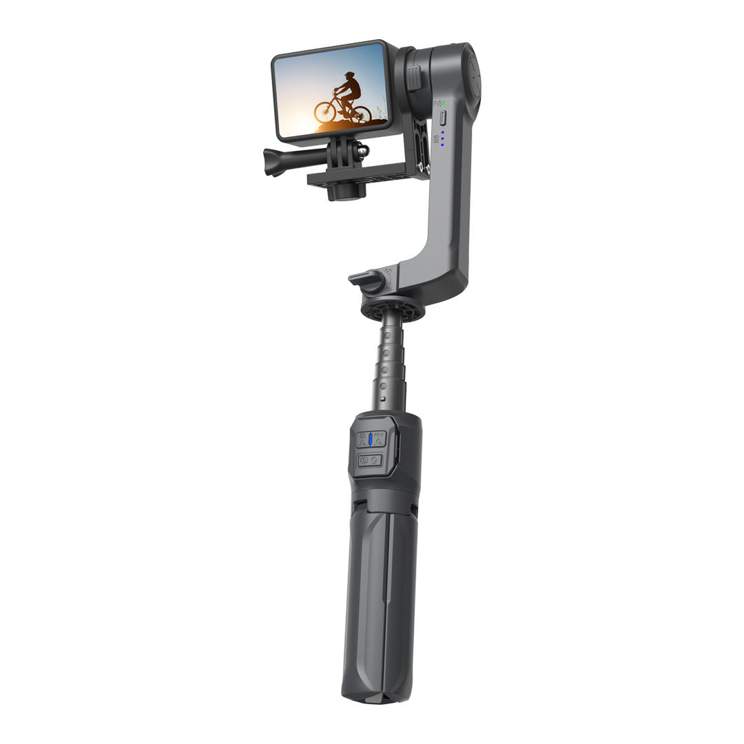 Porodo Anti-Shake Gimbal with rotatable central control Black - مثبت الهاتف والكاميرا للتصوير المضاد للاهتزاز مع تحكم مركزي قابل للدوران من بورودو