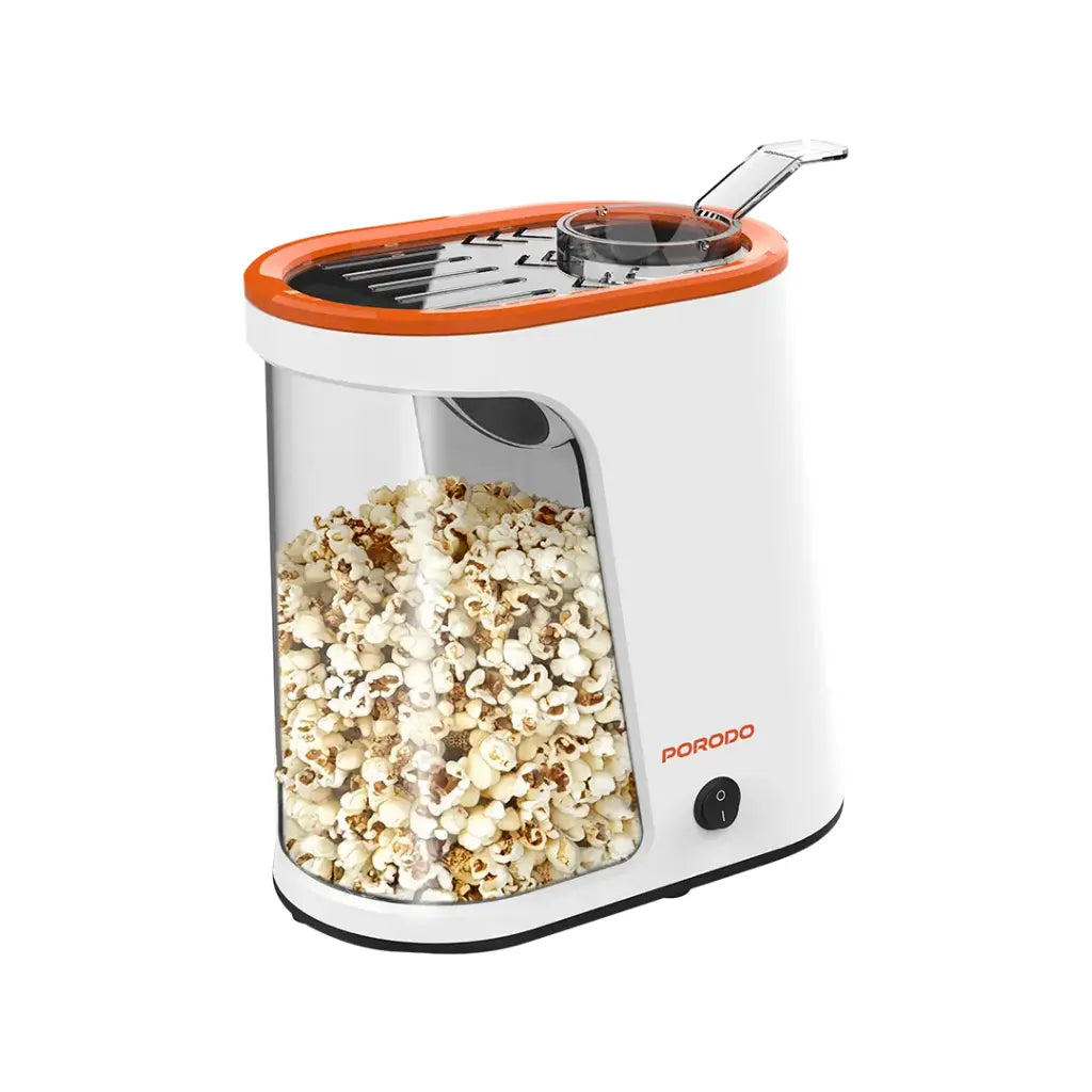 Porodo Lifetsyle 1200W Detachable Tank Popcorn Maker White and Orange - ماكنة صنع الفشار 1200 واط مع خزان 60 غ قابل للفصل من بورودو ابيض وبرتقالي