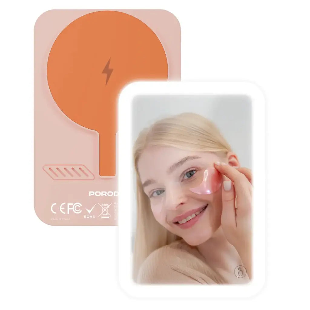 Porodo Magsafe Power Bank 5000mAh Mirror + Dynamic Light Modes Pink - باوربنك لاسلكي 5000 ملي امبير مع ماك سيف ومرايا واضاءات ديناميكية من بورودو وردي