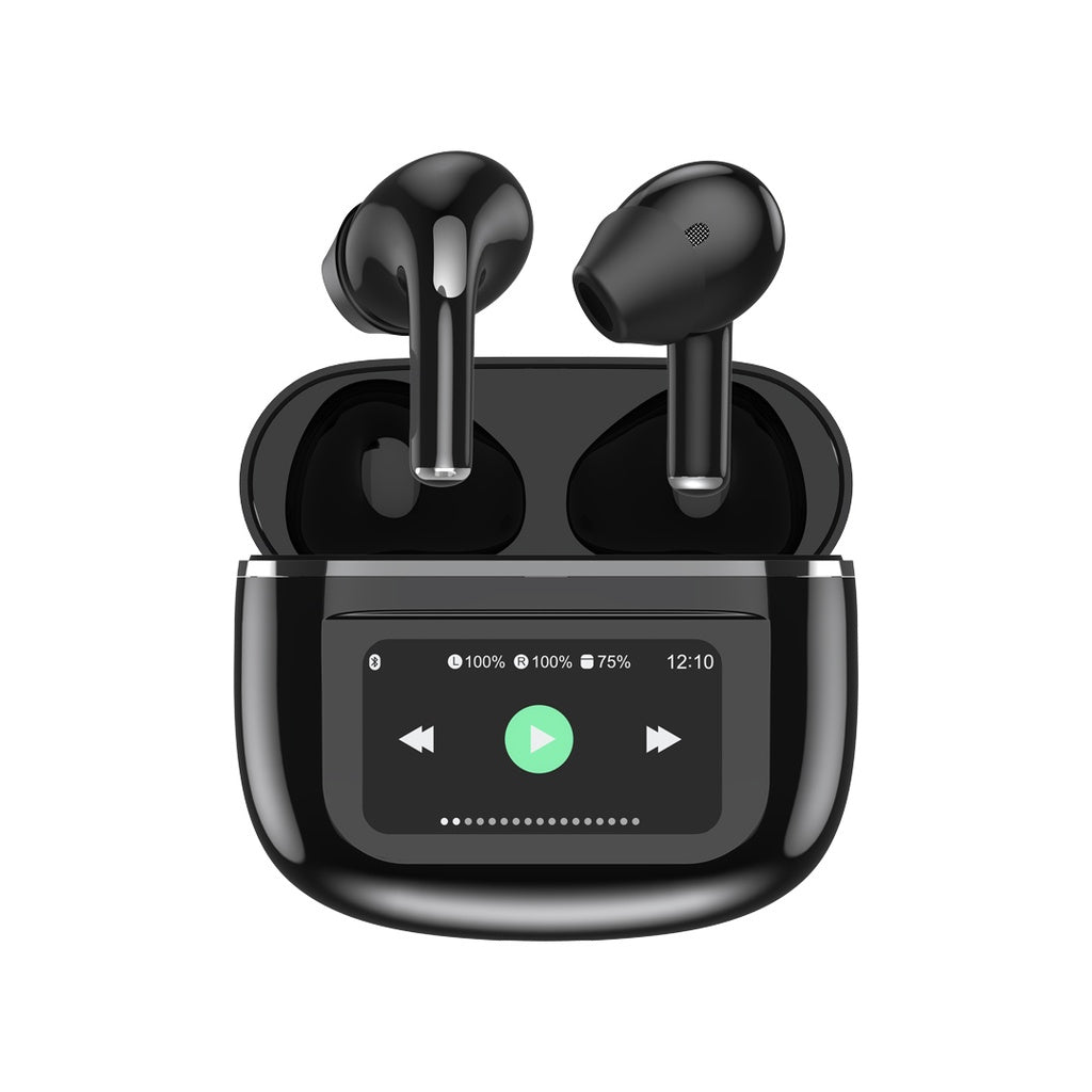 Porodo Soundtec Wonder TWS Earphone with Touch Screen Black - سماعات بلوتوث مع شاشة تعمل باللمس من بورودو اسود