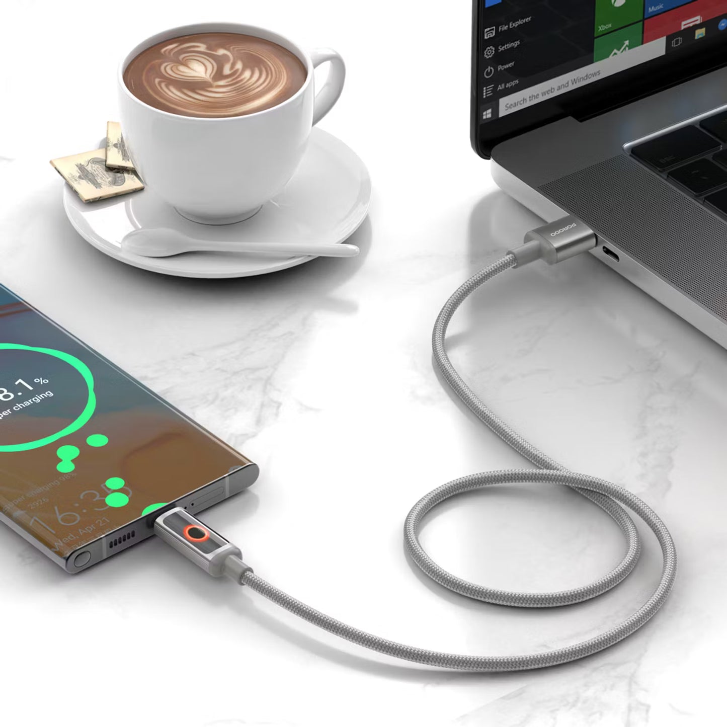 Porodo ChargeLite USB-A To USB-C High-Speed Charging Cable Grey - كيبل يو اس بي تايب سي عالي السرعة من بورودو رمادي
